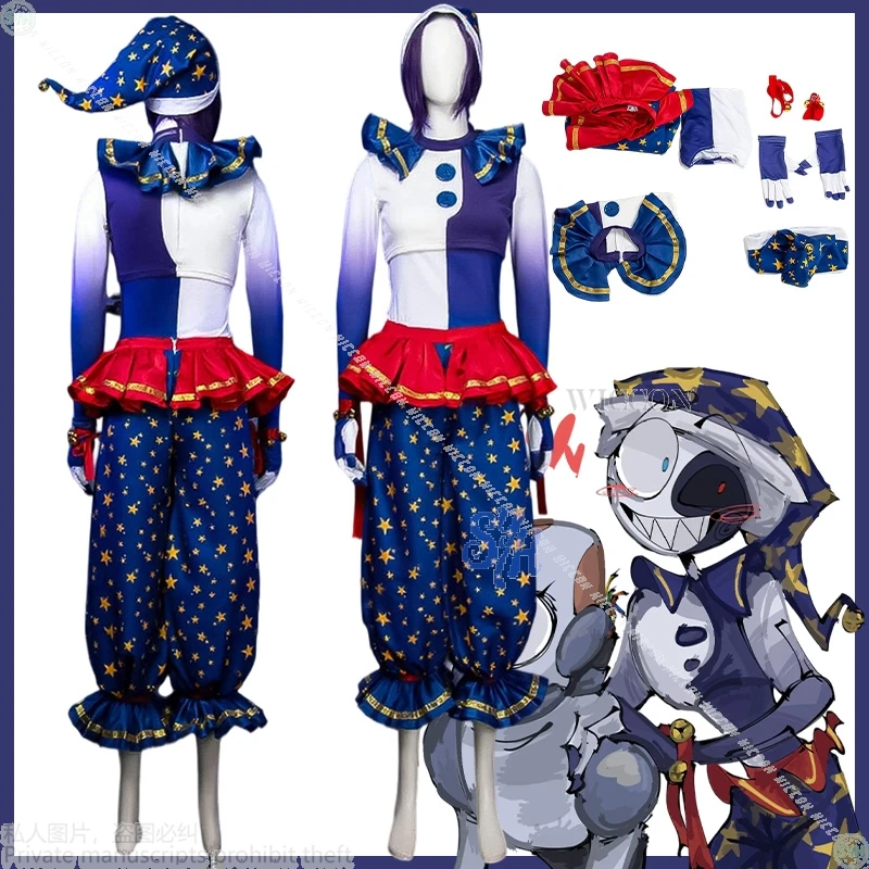 

Moonn Clown Costume Adult Carnival Circus Suit Halloween Anime Securityyyy Cosplay Horror Blue Clown Performance Set