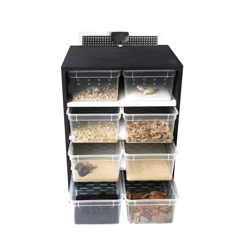 Insect Spider Turtle Cage with Heating Pad and Thermometer Pet Reptiles Acrylic Feeding Box 4 Layers Breeding Tank for Amphibian