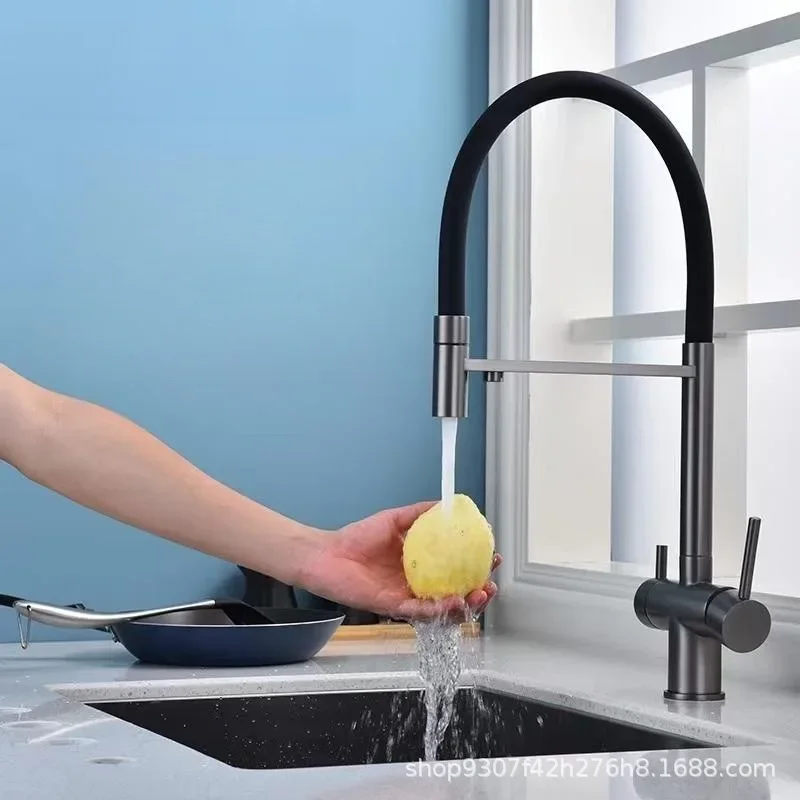 Kitchen Water Filter Faucet Dual Spout Pure Drinking Water Mixer Tap Rotation Water Purification Feature Taps Kitchen Crane