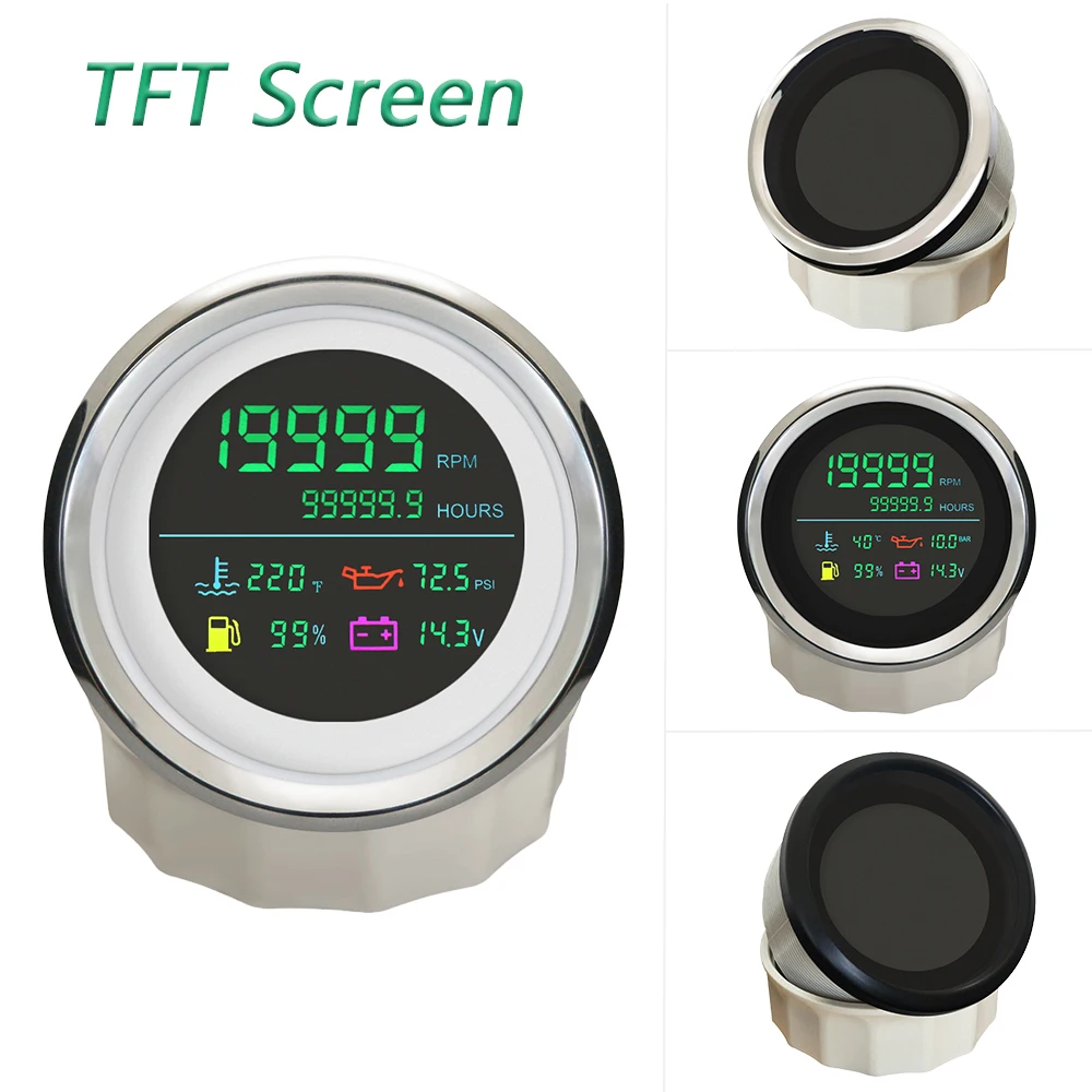 

Rhaxel 85mm 6 in 1 Multifunctional Gauge Tachometer Fuel Level Water Temp Oil Pressure Hour Voltmeter for Boat Car Motorcycle