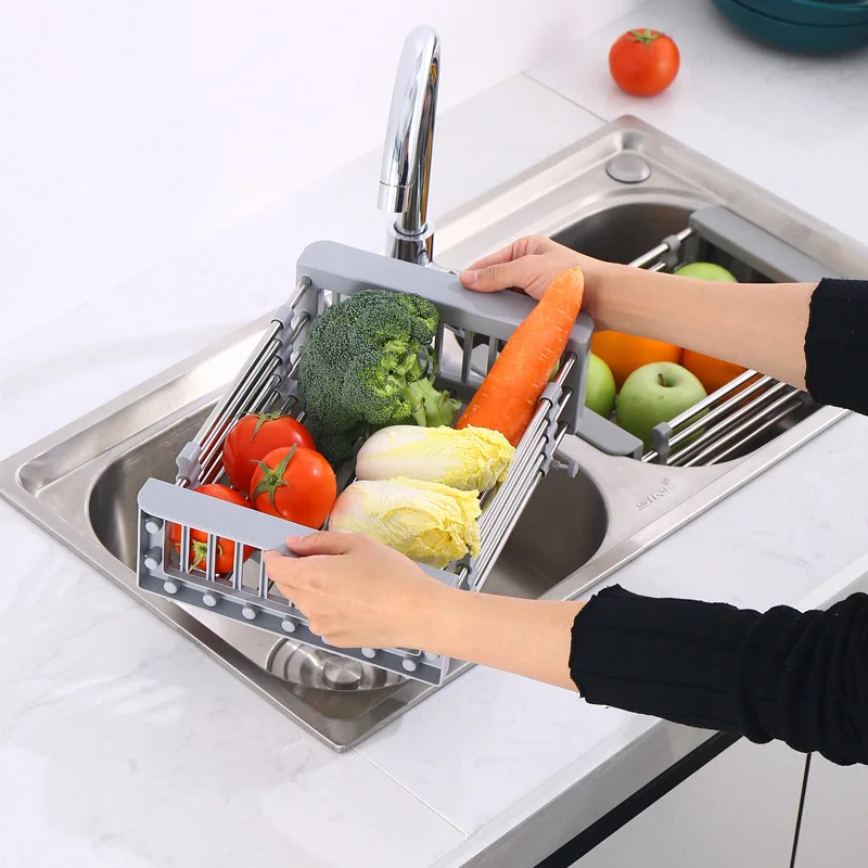 

Kitchen Sink Drainage Basket Stainless Steel Adjustable Retractable Multi-Function Filter Washing Basin Bowl Dish Storage Rack