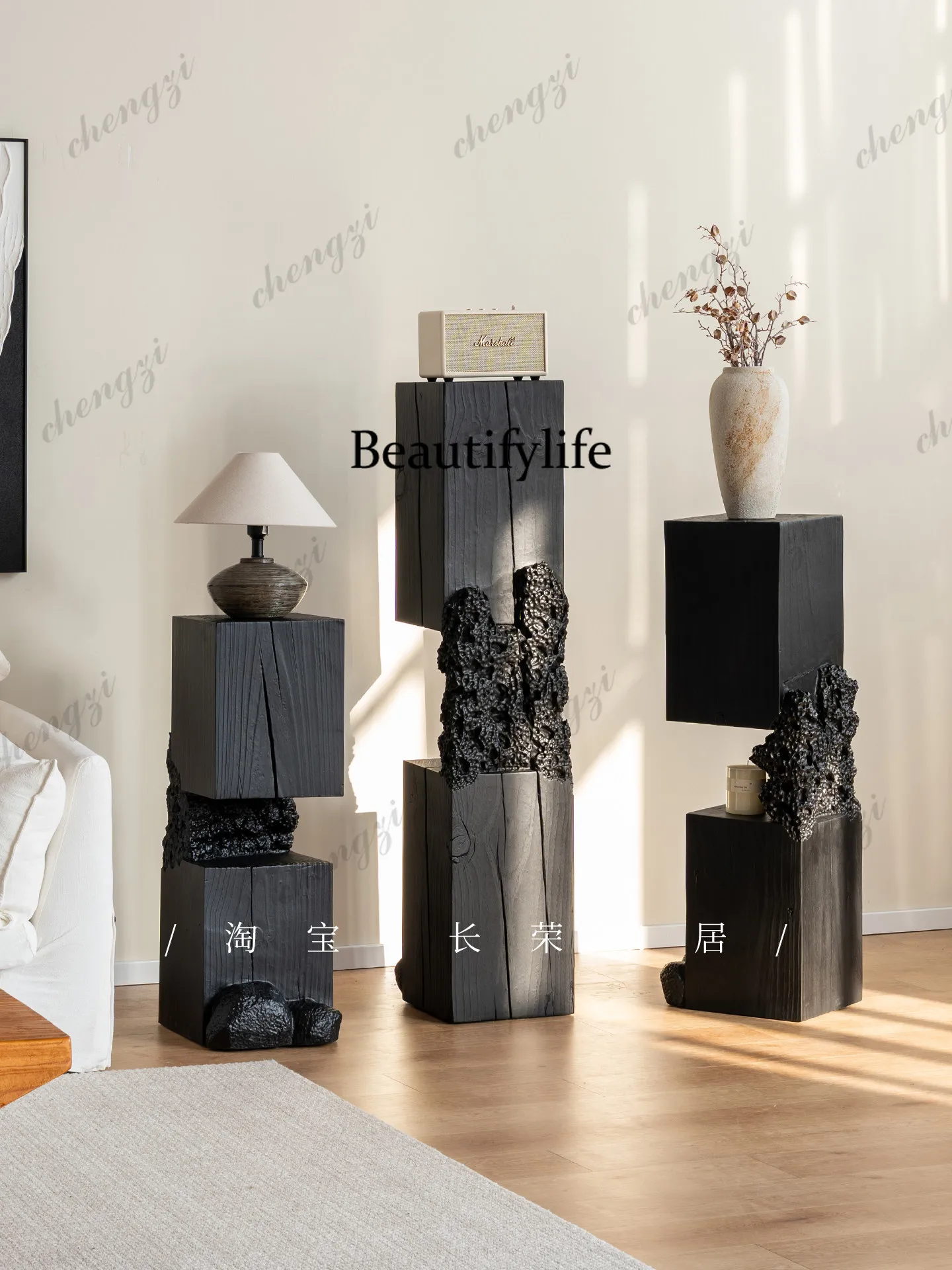 Wabi Sansan wind solid wood pier wooden pile flower stand base  art special-shaped decorative log creative ornament corner few