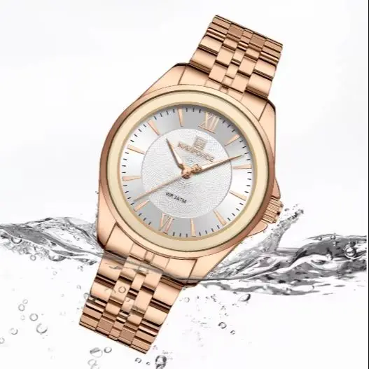NAVIFORCE Women's Wristwatch Simple Design Stainless Steel Band 3ATM Waterproof Time Date Daily Office Ladies Fashion Watch