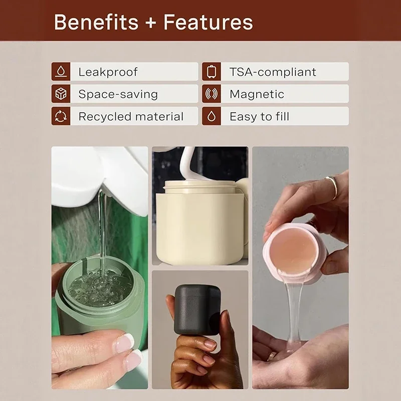 2/3 قطعة حاوية السفر التخزين المغناطيسي مع الأغطية موزع مستحضرات التجميل التراص تصميم زجاجة لمنظم كريم الوجه واقية من الشمس