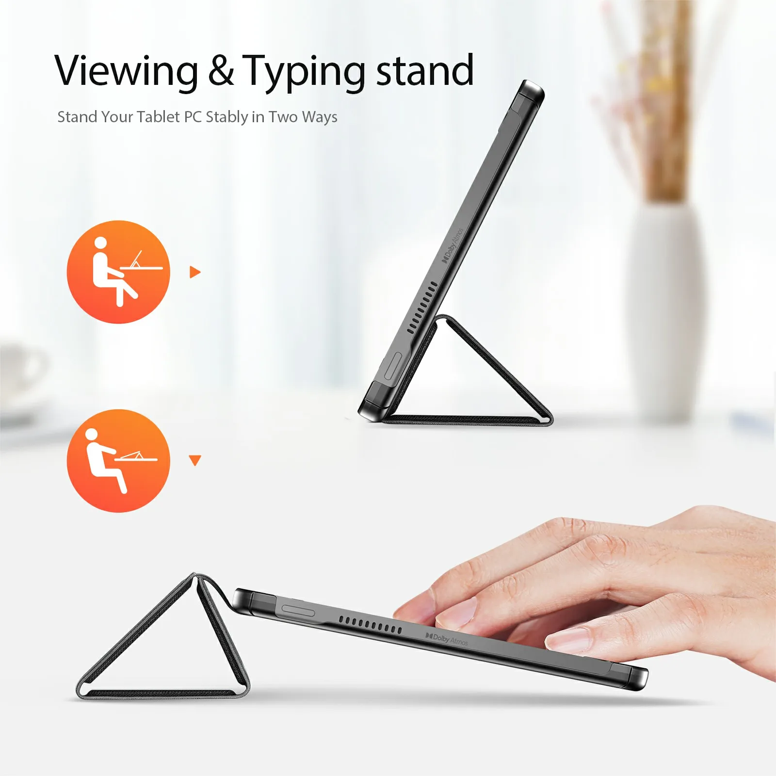 DUX DUCIS Domo Series for Lenovo Tab K10 (2nd Gen) Case Tri-Fold Stand Leather Cover Auto Wake  /  Sleep - Black