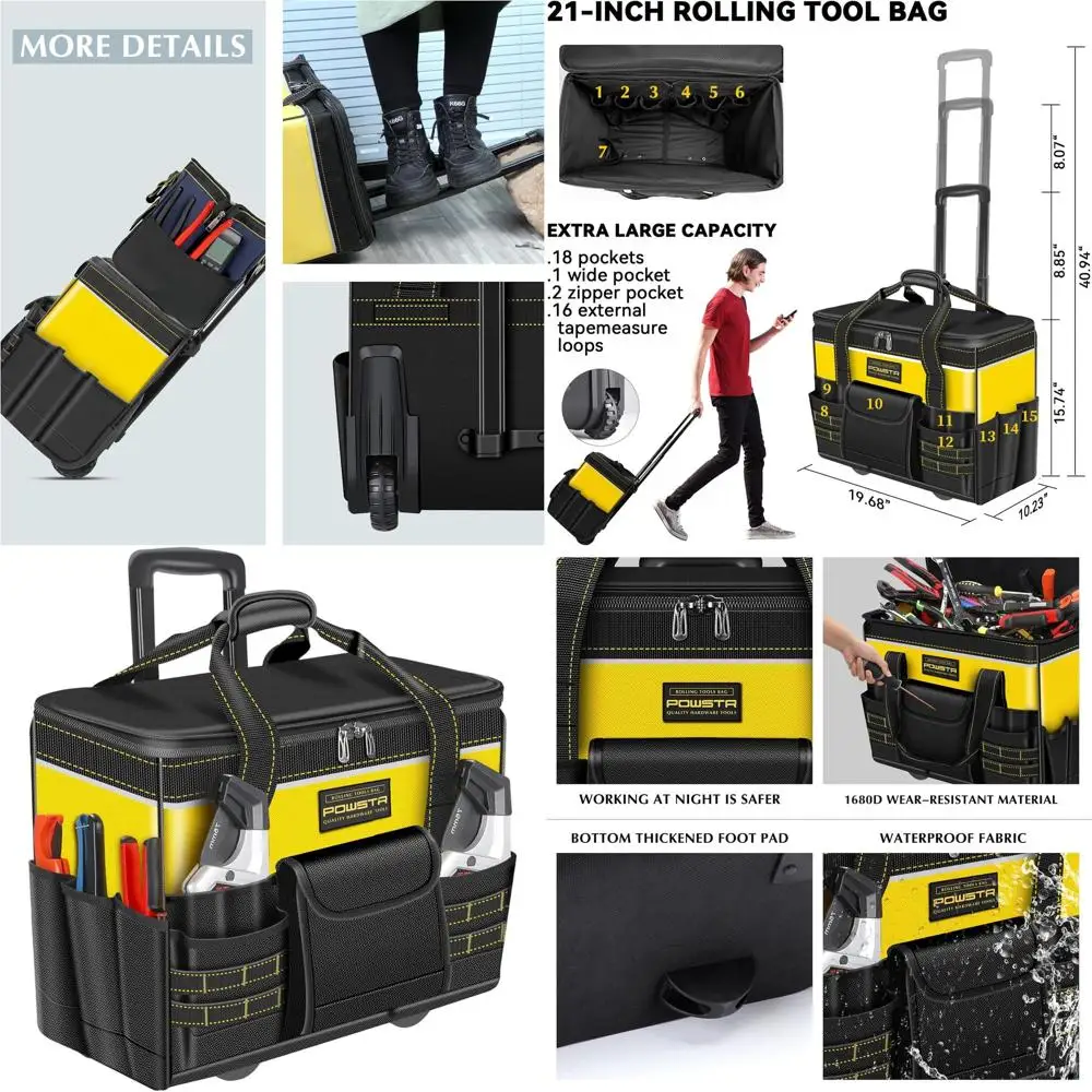 

Портативная водонепроницаемая сумка для инструментов на 21 отделение с телескопической ручкой для рабочих и профессионалов