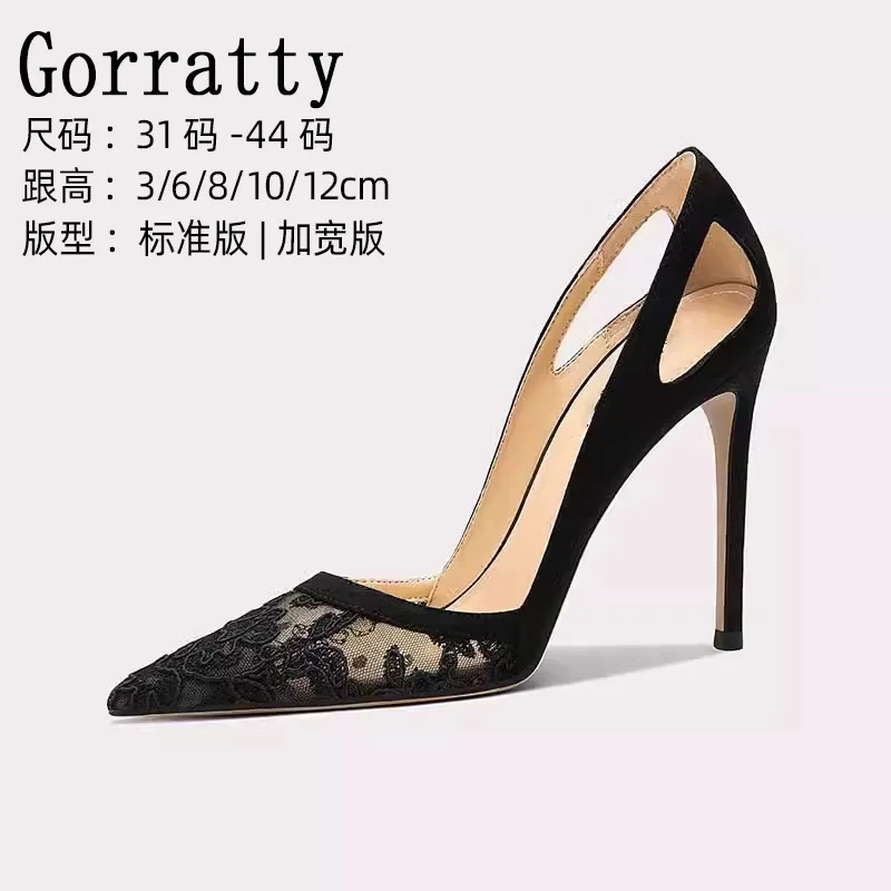 Mesh black high heels for women spring 2026 new lace style design, slim heels shallow mouth, pointed toe single shoes for women