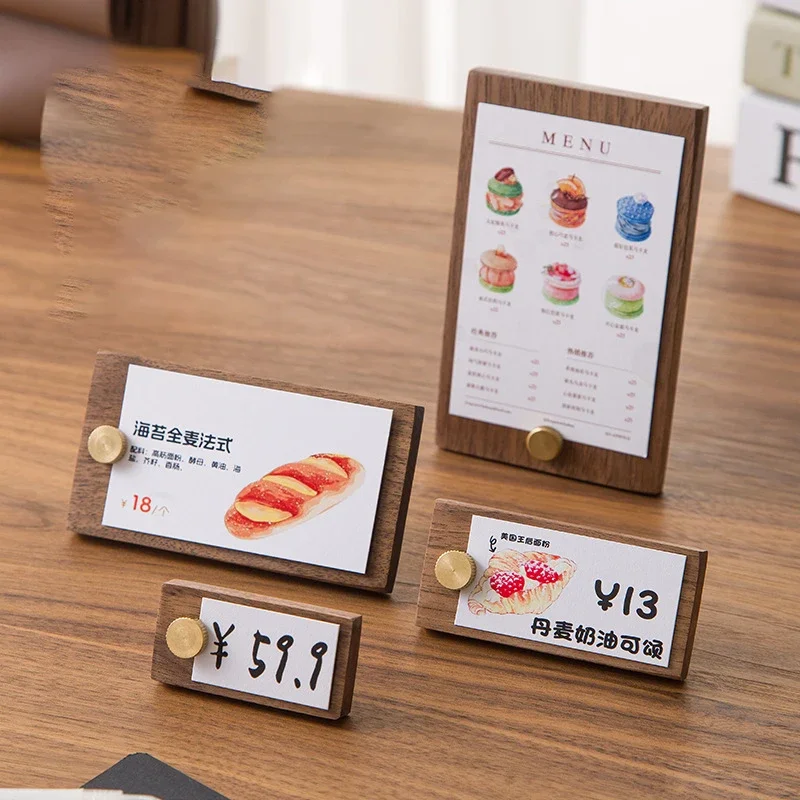 Mini Counter Top Solid Wood Sign Holder Display Stand Price Card Tag Case Merchandise Cake Label Tag Holder Ticket Holder