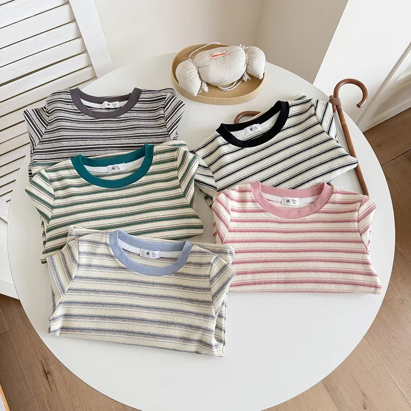 2-10T Striped T Shirt for Kid Boy Girl Autumn Winter Clothes Toddler Cotton Tee Top Long Sleeve Loose Tshirt Outfit