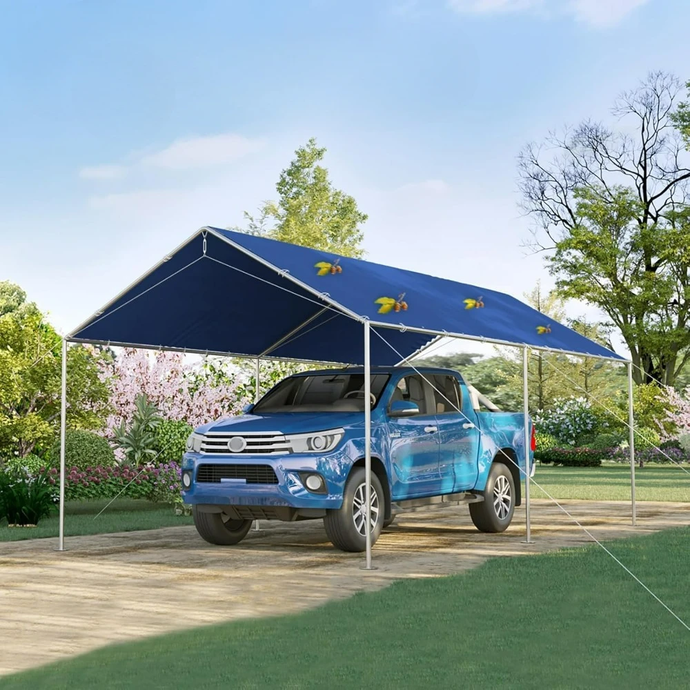 

Carport, 10X20ft Upgraded Heavy Duty Car Canopy Galvanized Frame Outdoor Boat Shelter with 3 Reinforced Steel Cables, Blue