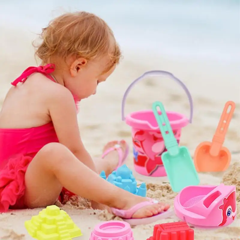 Beach Sand Playset Toddler Travel Size Beach Kit Fun Rake Shovel Complete Sandbox Toys Sand Bucket For Boys Girls Summer Games