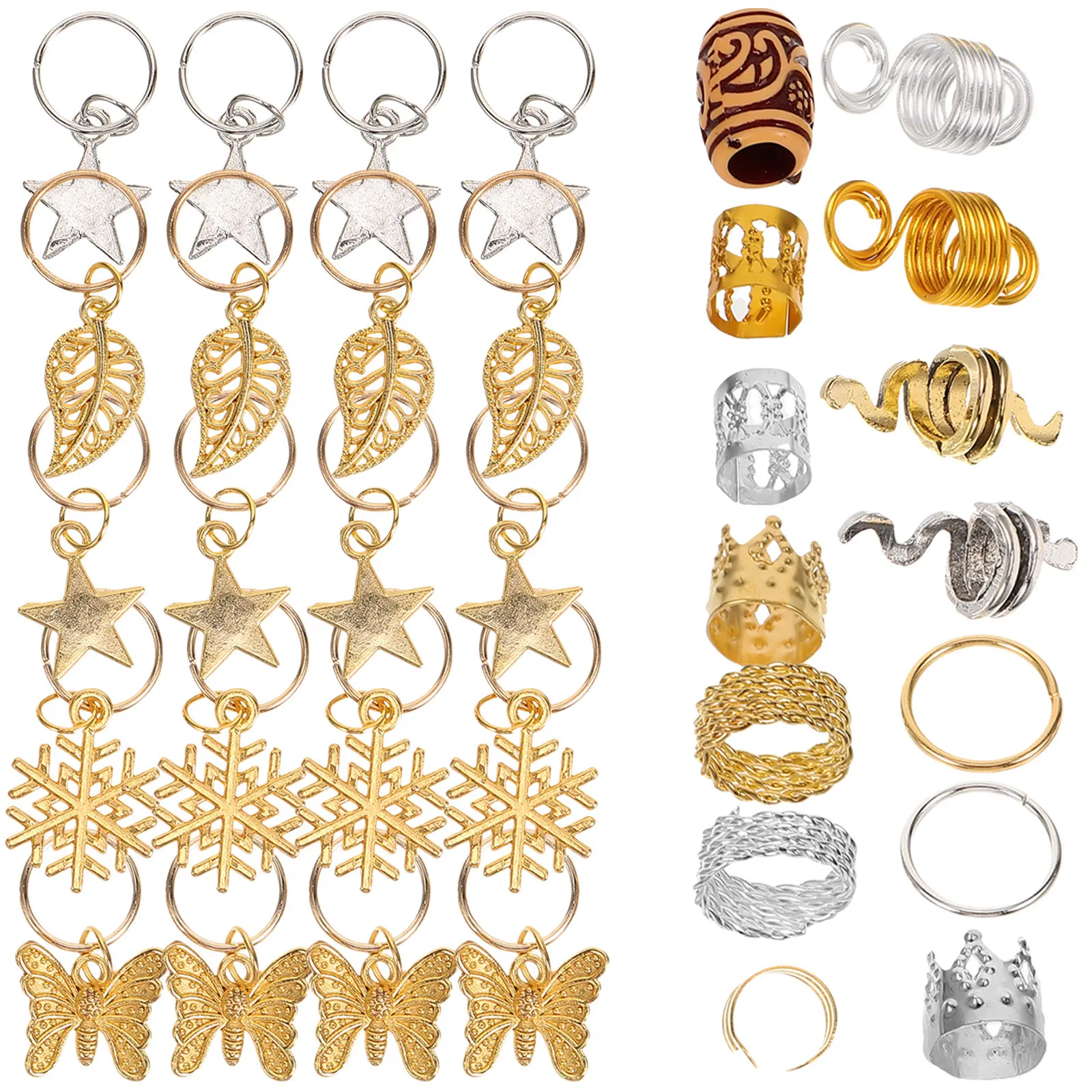 

146Pcs Metal Hair Jewelry for Braids Dreadlock Accessories Fashion Braid Rings Charms Hair Decorations for Women Braiding Use