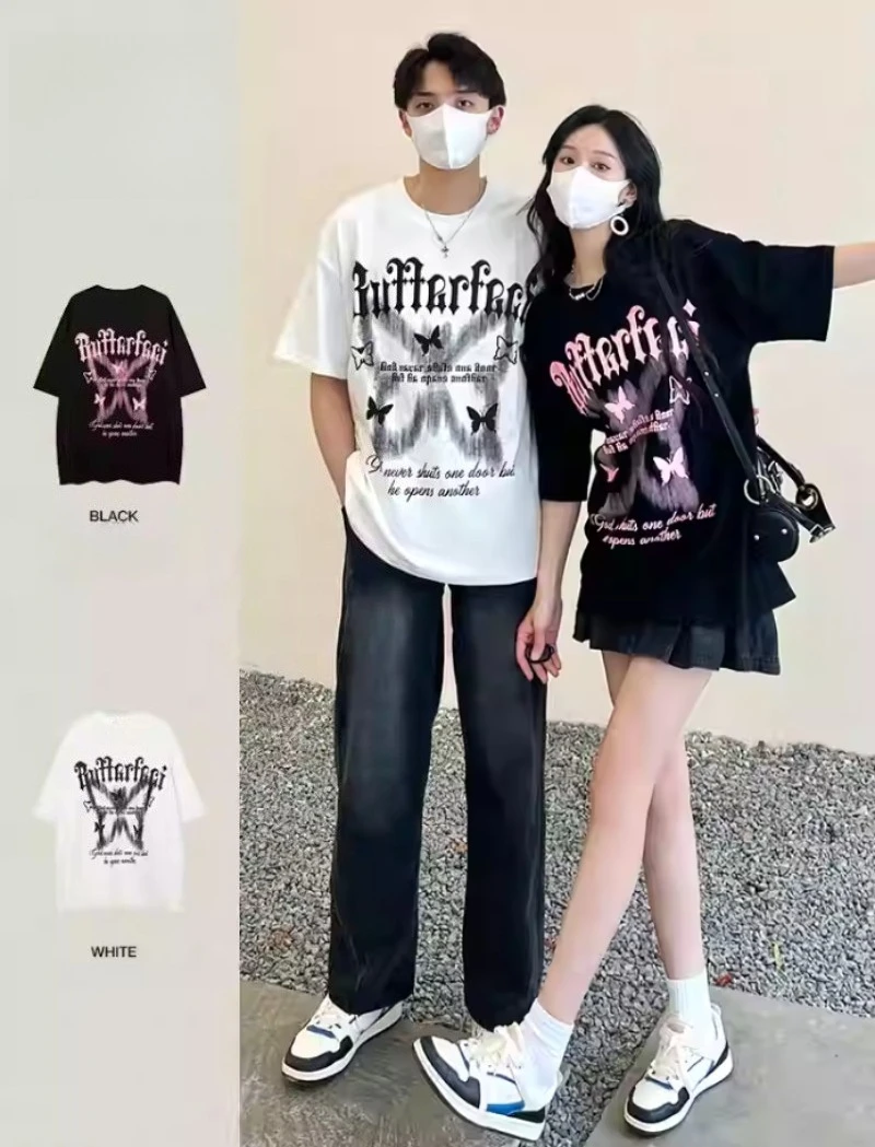 

2025 Summer New Unisex Short-sleeved T-shirts Trendy Letter Printed T-shirts Comfortable Casual Wear Suitable for Couples