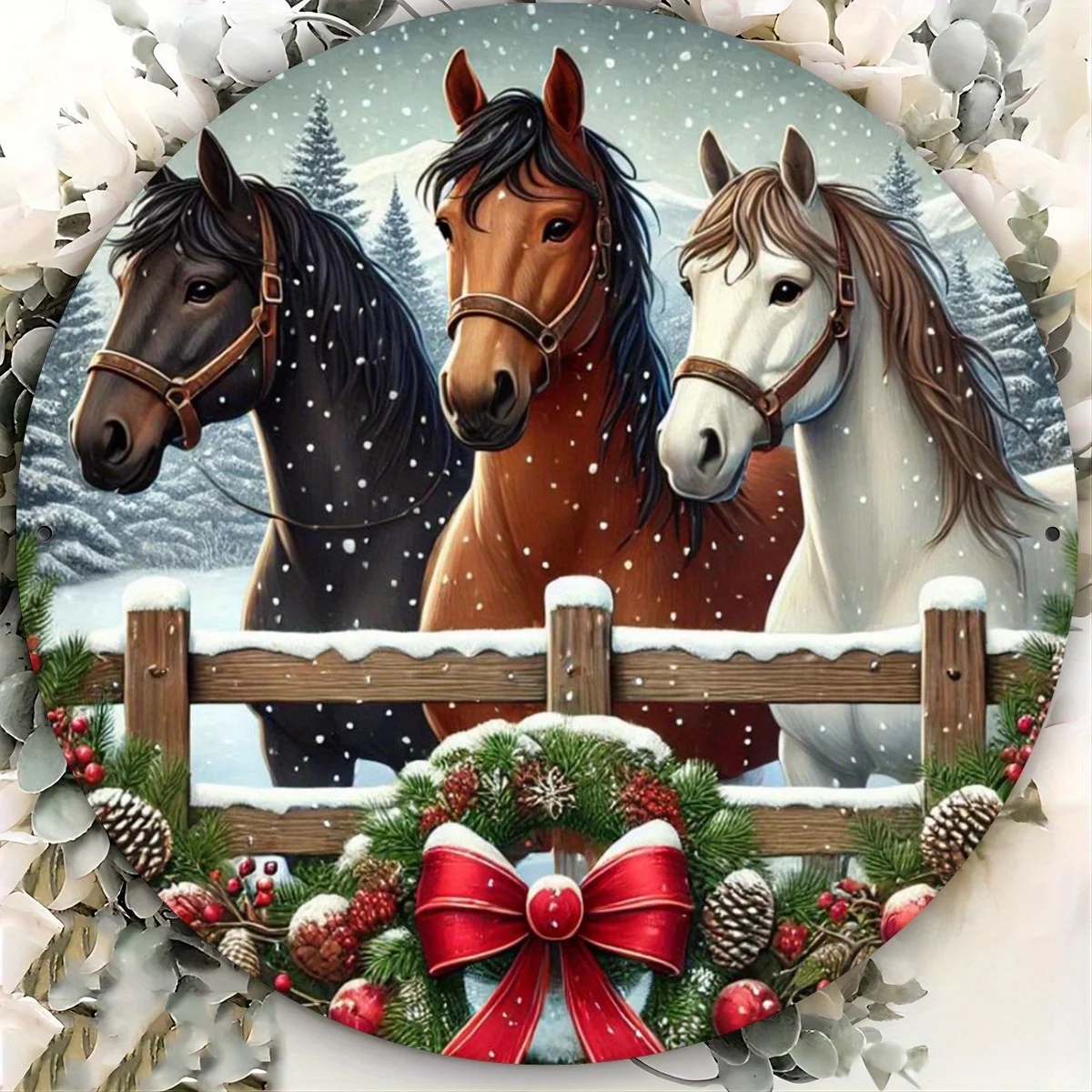 Weihnachtliche Pferde-Wandkunst, 20,32 x 20,32 cm, Eisen-Poster für Café, Küche, Club, Bar, Zuhause, festliches Pferdemuster, Gi