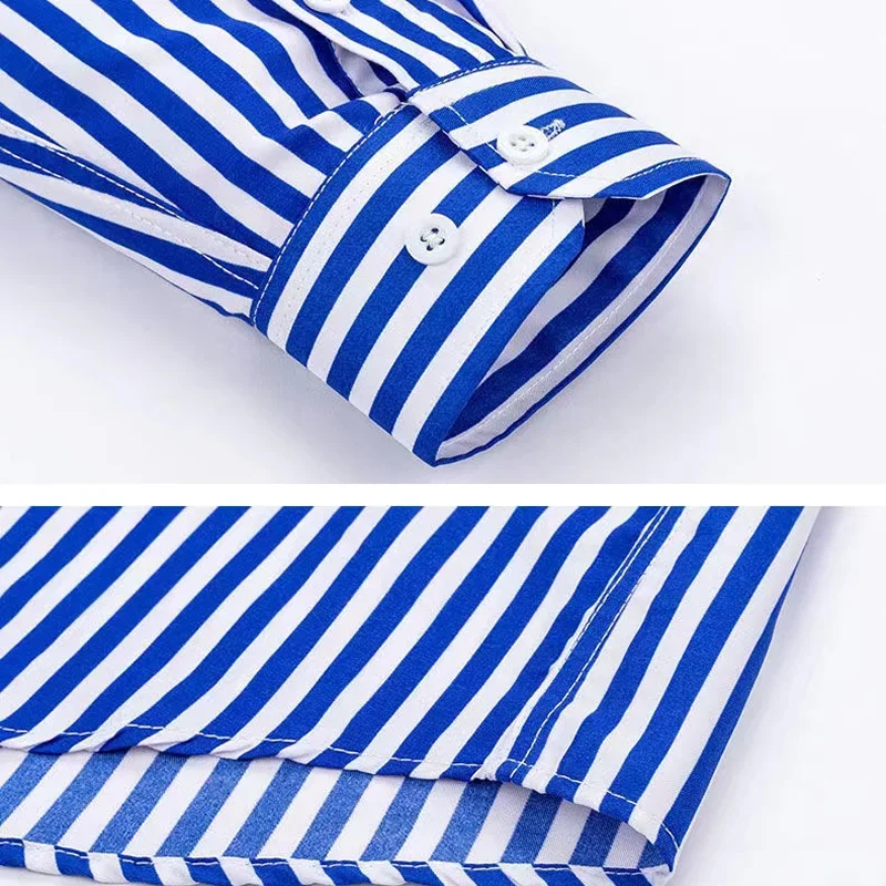 Men\'s Striped Shirt Long Sleeve Print Shirts All-Match Slim Fit Fashion Korean Non-iron Casual Formale Business Dress Shirts