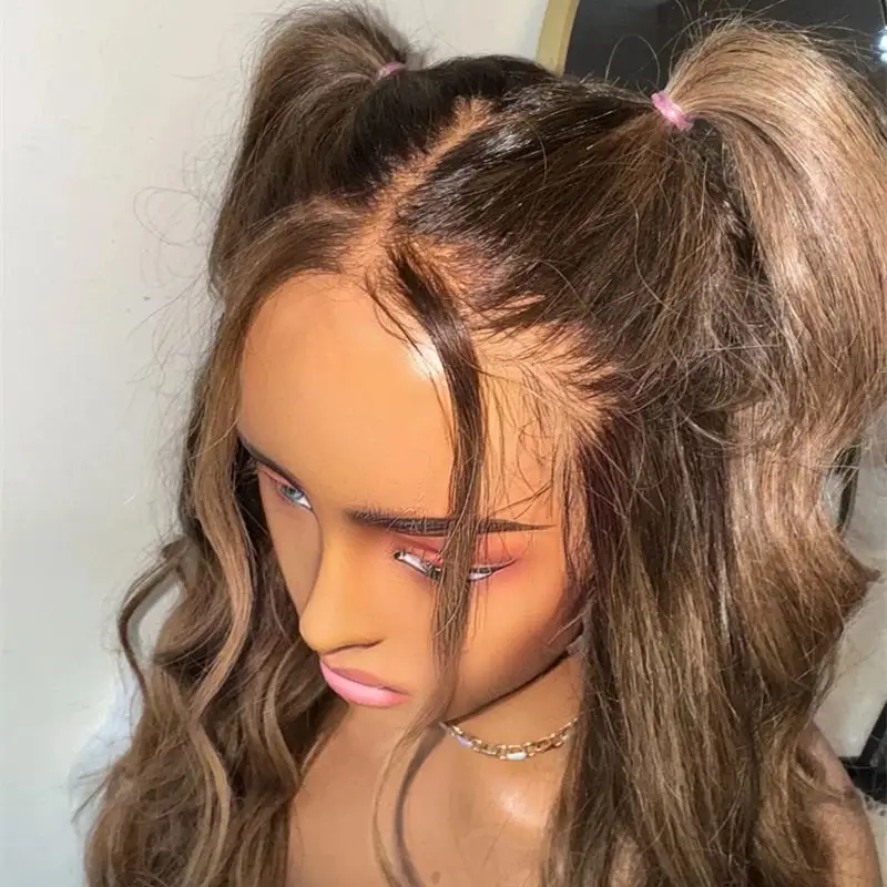 30 بوصة شعر مستعار طويل موجة 13x4 أومبير الكستناء البني يسلط الضوء على Balayage الاصطناعية HD الدانتيل الجبهة الباروكات غطاء متوسط الحجم جاهزة للشحن