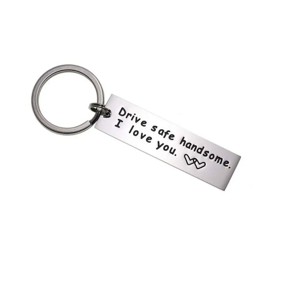Stainless Steel Engraving Car Key Ring Double Sided Mirror Polishing Lucky Drive Safe Keychain Best Wishes