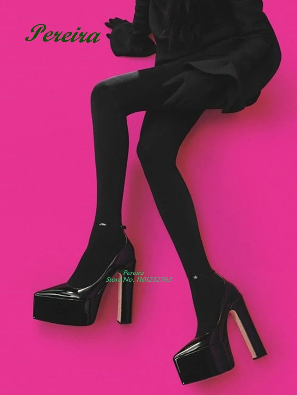 

Luxury Buckle Women's Pumps Pointy Toe Platform Chunky Heel High Heels Shallow Ankle Strap Party Wedding Shoes Runway Elegant