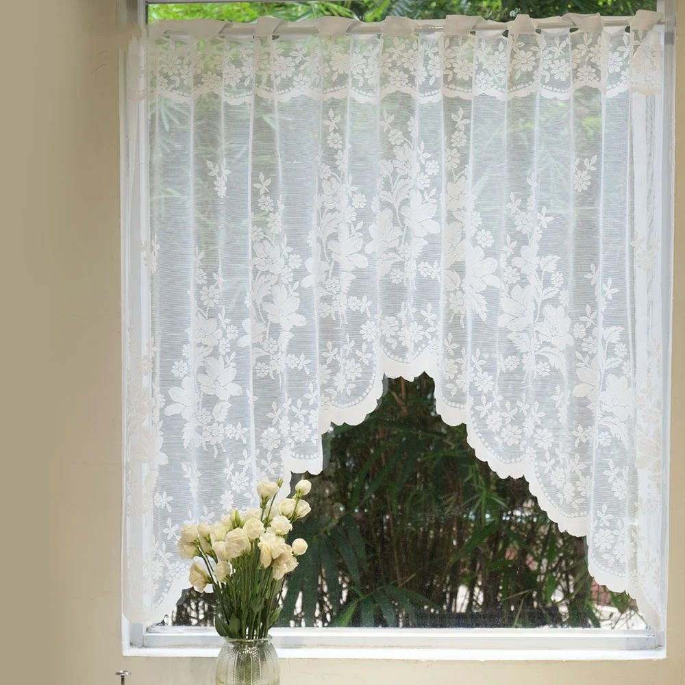 1Pc,Charming Country Lace Floral Irregular Tulle Curtains - Kitchen & Doorway with Short Curtains, Home Decor