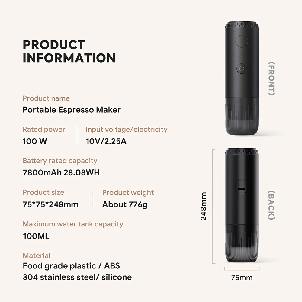 Coffee Machine Travel Portable Espresso for Car & Home Camping Coffee Maker 2-in-1 Capsule Powder Nespresso or Dolce Gusto
