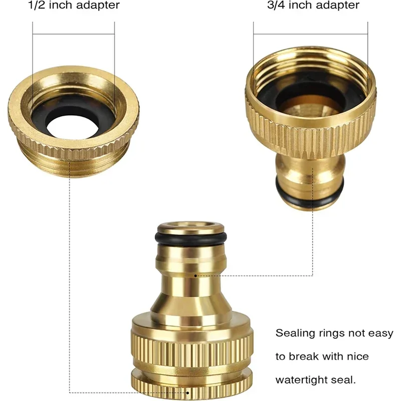 Garden Hose Connector,Solid Brass Garden Tap Connector,1/2 Inch and 3/4 Inch 2-in-1 Faucet Connector,Quick Connect Hose Fittings