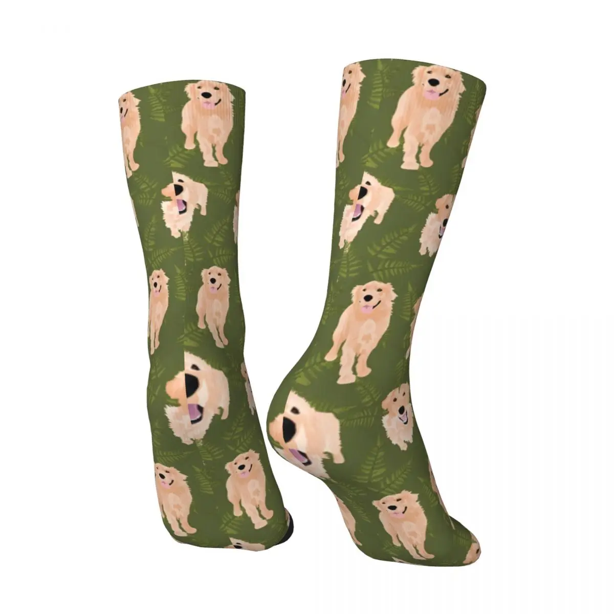 Retro Golden Retrievers And Ferns On Moss Men's compression Socks Unisex Harajuku Seamless Printed Novelty Crew Sock