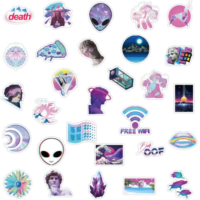 50pcs Purple Vaporwave Stickers Decals Aesthtic Stickers Laptop Water bottles Computer Waterproof Stickers for Kids Teens