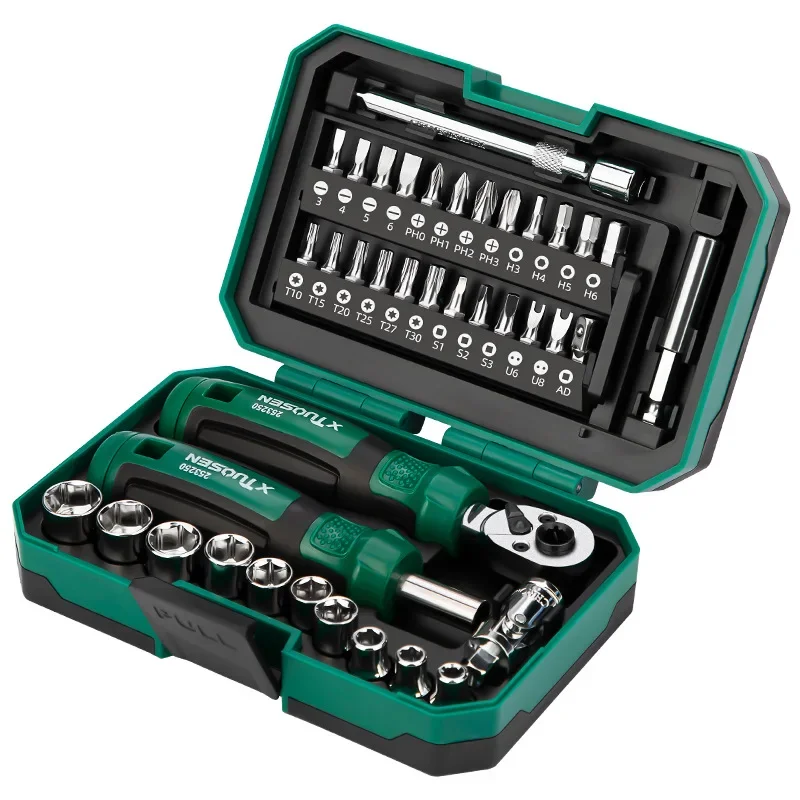 

TUOSEN 40pcs Multi Functional Ratchet Screwdriver Set Socket Wrench Household Electrician Hand Tools Car Repair Home Improvement