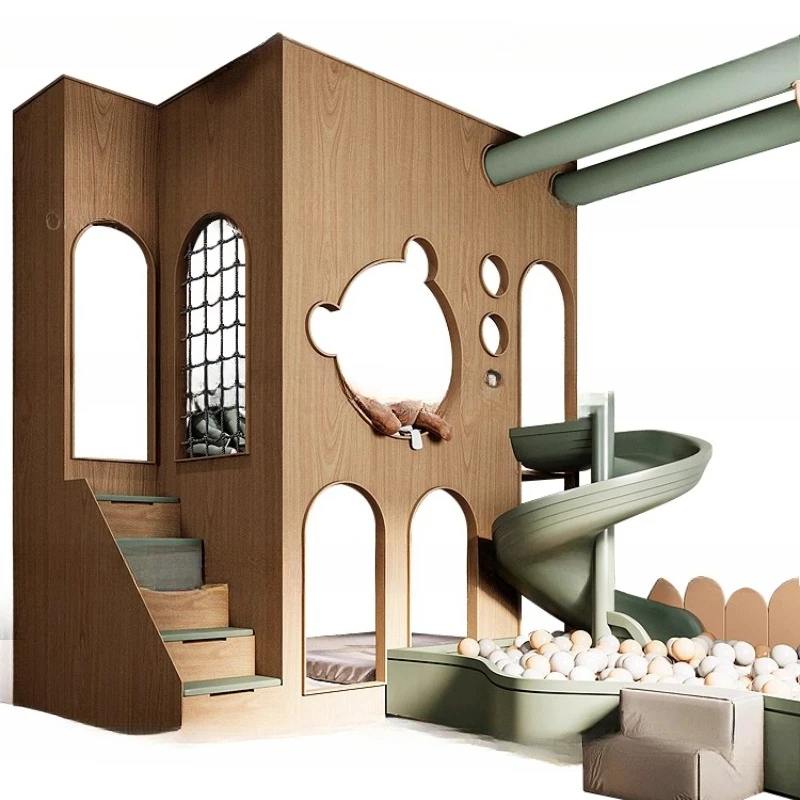 Tempat tidur beruang naik turun, tempat tidur anak apartemen besar, tempat tidur susun, tempat tidur seluncur putar