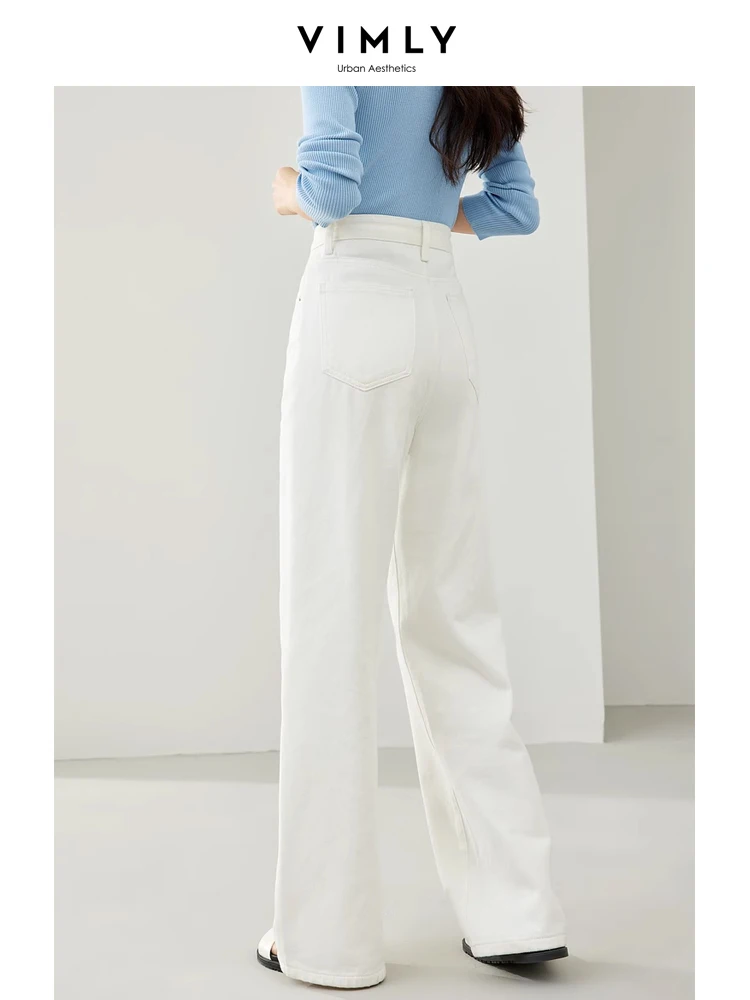 Vimly High Waist White Denim Wide Leg Pant 2024 Spring Cotton 100% Baggy Jeans Straight Loose Full Length Casual Trousers 72788