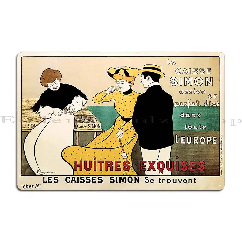 Caisse Simon Huitres Exquises Oysters Metal Plaque Poster Rusty Garage Bar Customized Bar Tin Sign Poster