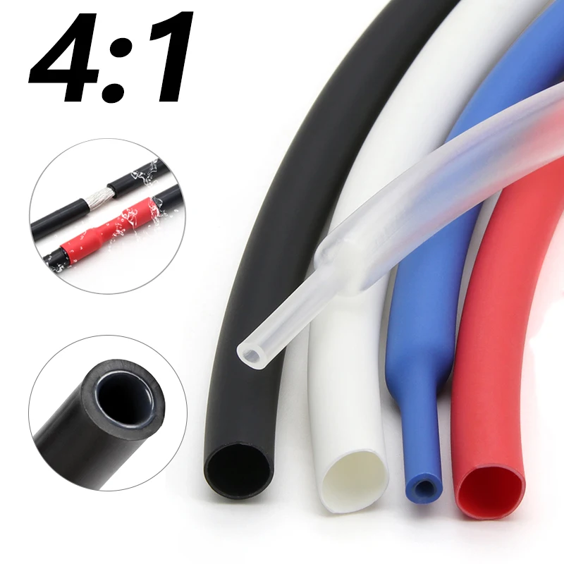 1/5/10/25m 4:1 Heat Shrink Tube with Glue Diameter 4 6 8 12 16 20 24 40 52mm Adhesive Sleeve Wrap Heat-shrinkable Cable Sheath