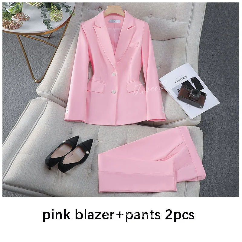 

Tesco Pink Women's Suit Sets Single Breasted Blazer And Pants 2 PCS Casual Pant Sets For Work Custom Made Outfits For Interview