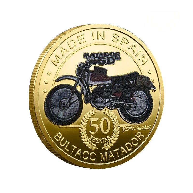 Medalla de moneda de la suerte conmemorativa de torero español, marca de motocicleta chapada en oro, monedas coleccionables