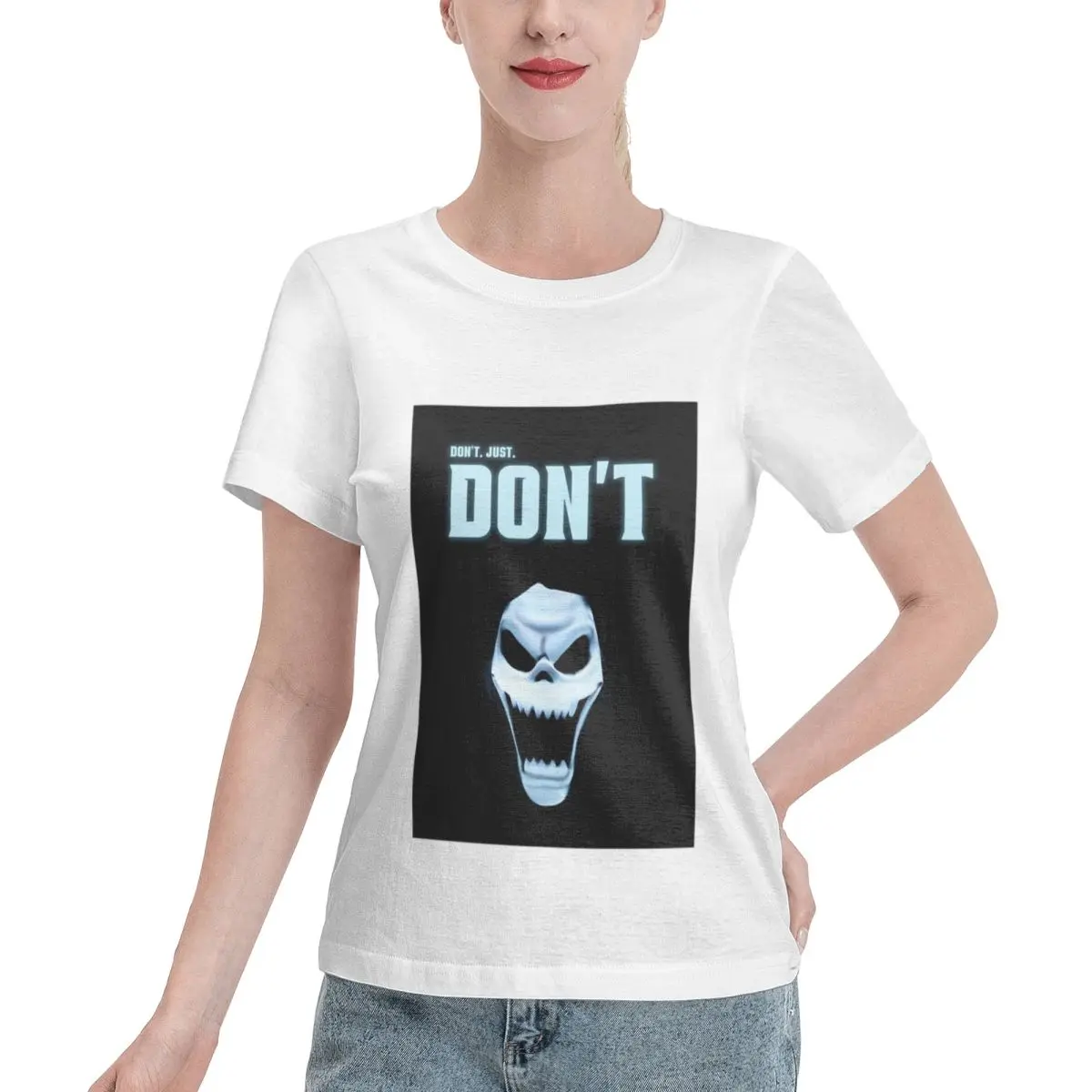 Free Matching Scary Mask In DON T Women's T-shirt Soft Casual Breathable Cotton Tee