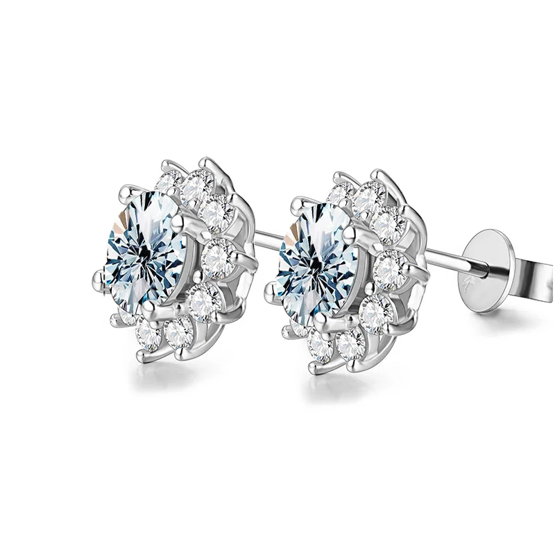 GRA Moissanite diament niezwykłe Halo słońce kolczyki sztyfty z kwiatem dla kobiet 925 Sterling Silver pasjans wesele przyjęcie szlachetna biżuteria