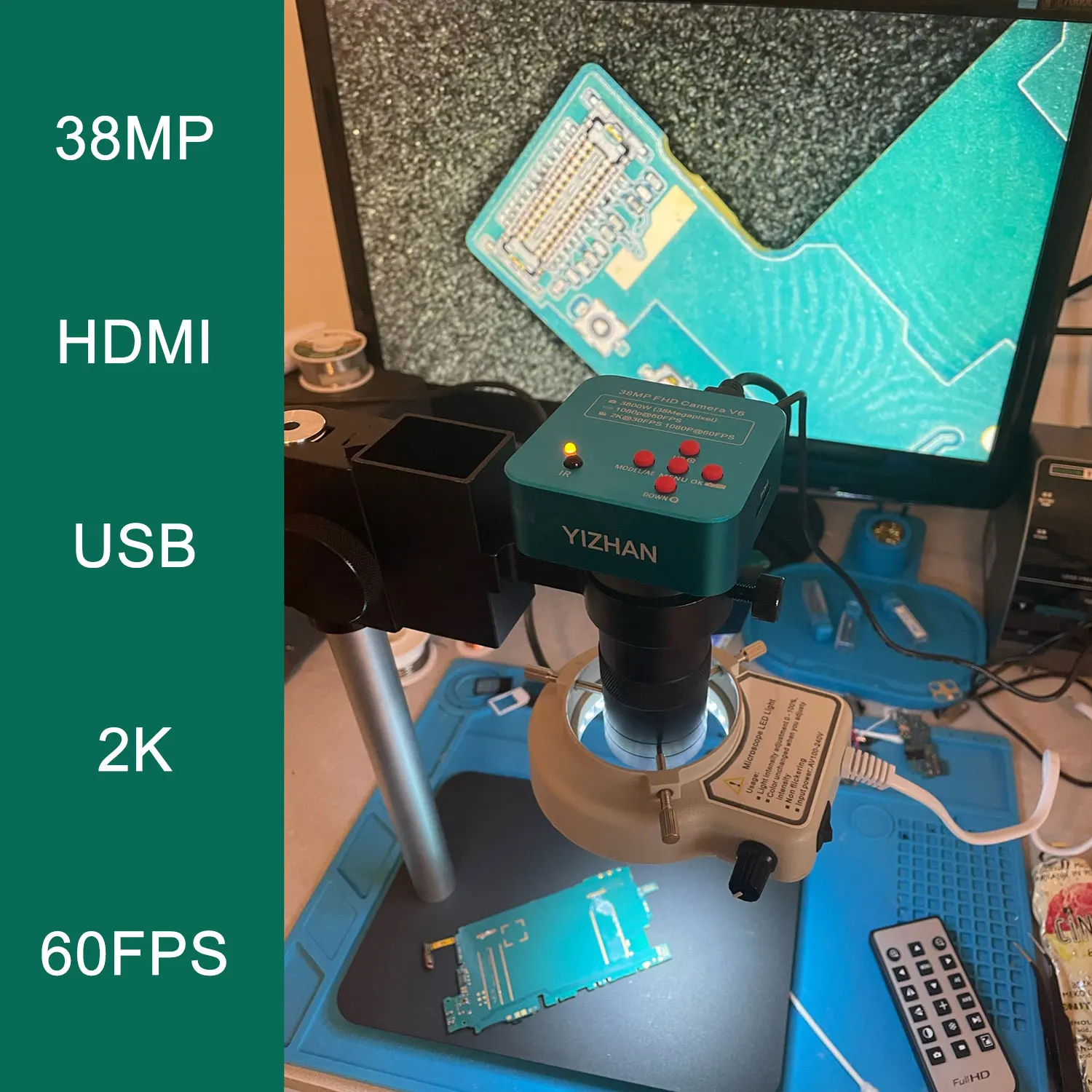 Elettronica microscopio digitale per saldatura Sony Imx291 sensore HDMI USB Camera 1-130X Zoom Lens LED Light staffa regolabile