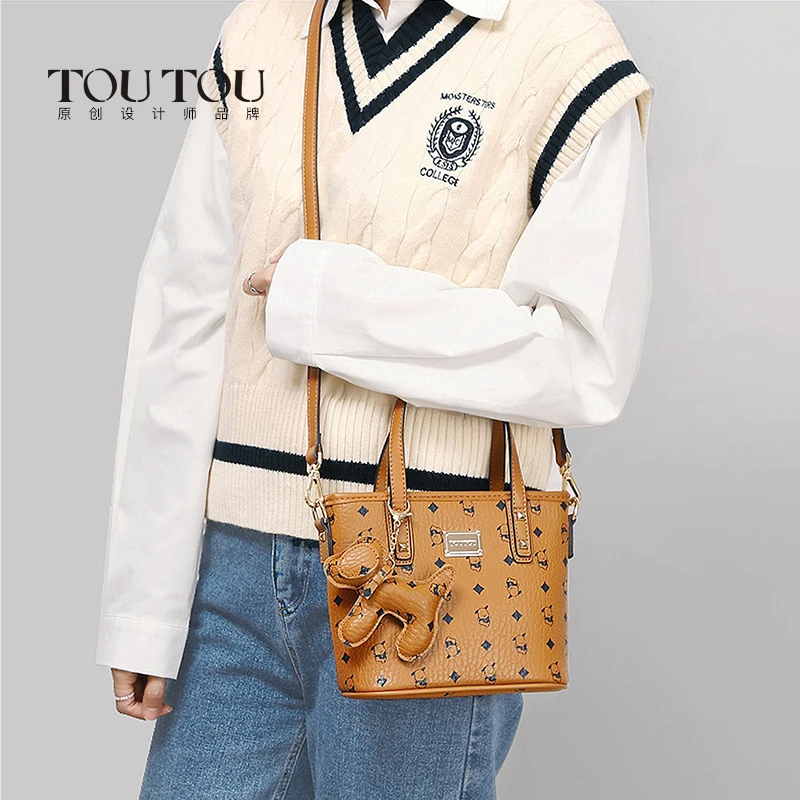 TOUTOU Tote Bag for Women Cute Cartoon Shoulder Bag With Dog Charm Large Capacity Luxury Designer Crossbody Bag With Strap