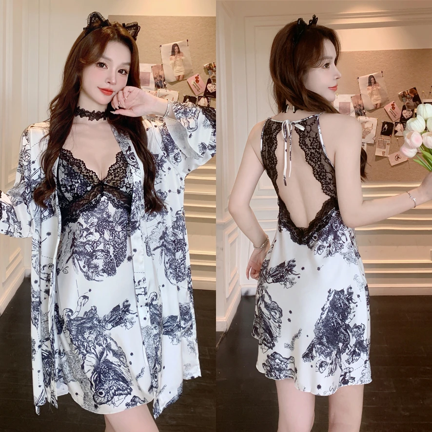 

DAIMELU lace pajamas women's loungewear lady nightgown sexy sleepwear with thin temperament and niche summer thin nightwear set