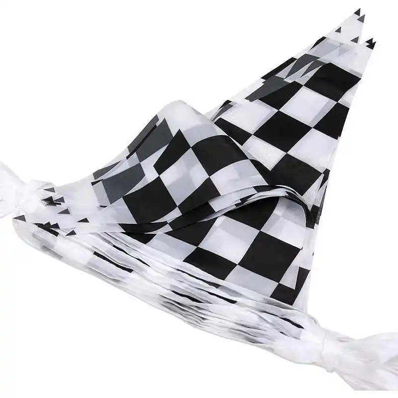 Triangle Checkered Hanging Flag Black and White Chequered Printed 38 Pieces F1 Sports Auto Racing Decorative Flags and Banners