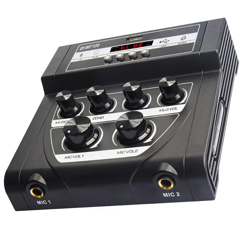 Mini Karaoke Mixer with Dual Microphone, Independent Mix Adjustment, USB & Bluetooth Audio Receiver, Reverb & Recording