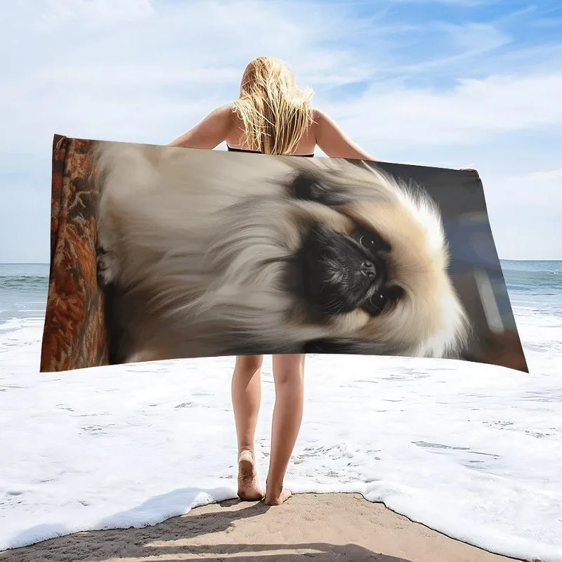 Cartoon Schnauzer Puppy Black Background Print Microfiber Beach Towel, Quick Dry Cute Pet Dog Towel for Lover Beach Swimming