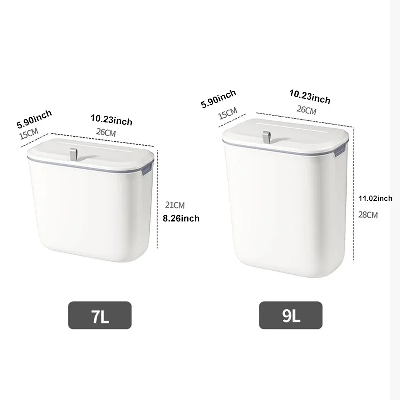 1Pcbathroom Can Wall Mounted Hanging Trash With Lid Waterproof Narrow Seam Rubbish Toilet Waste Garbage Bin 7L