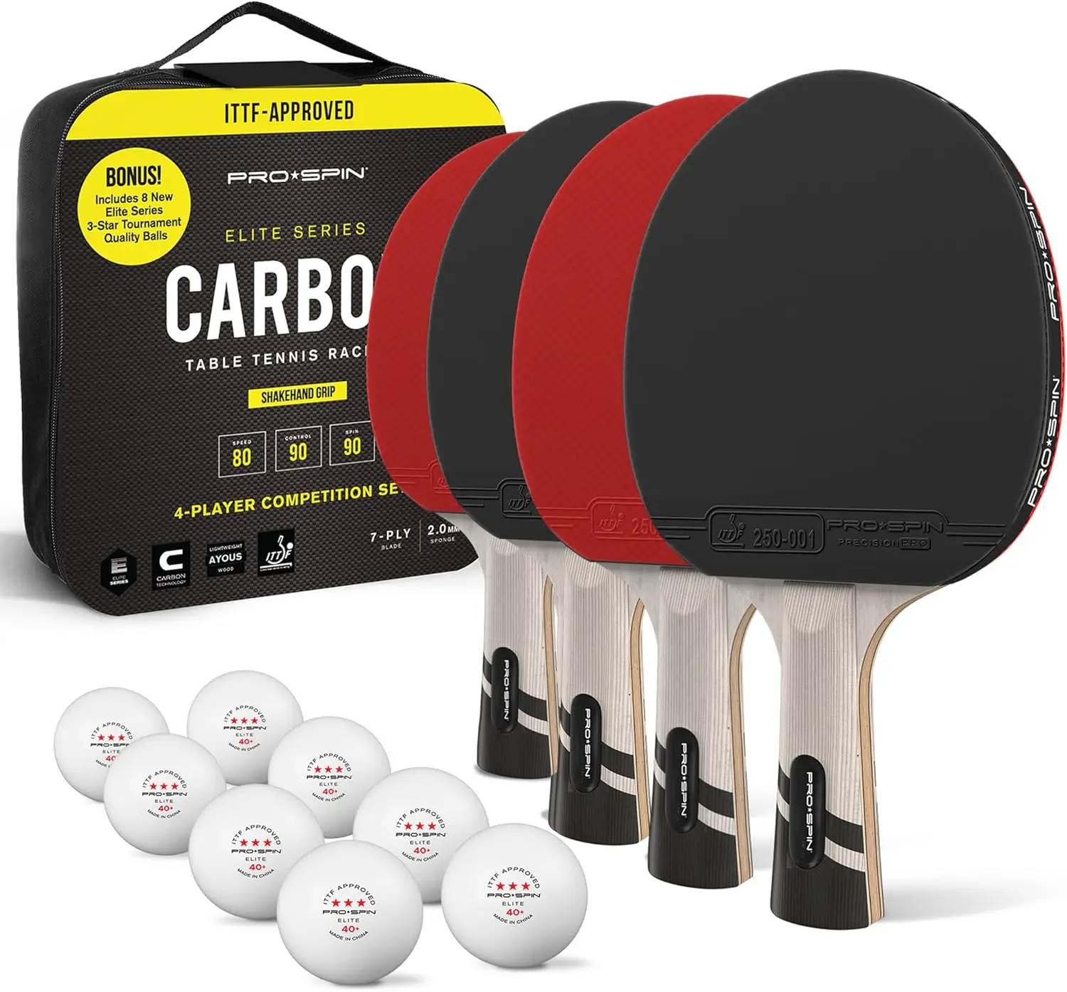 

Ping Pong Paddles Set of 4 – ITTF Approved Carbon Table Tennis Rackets and Balls – Professional