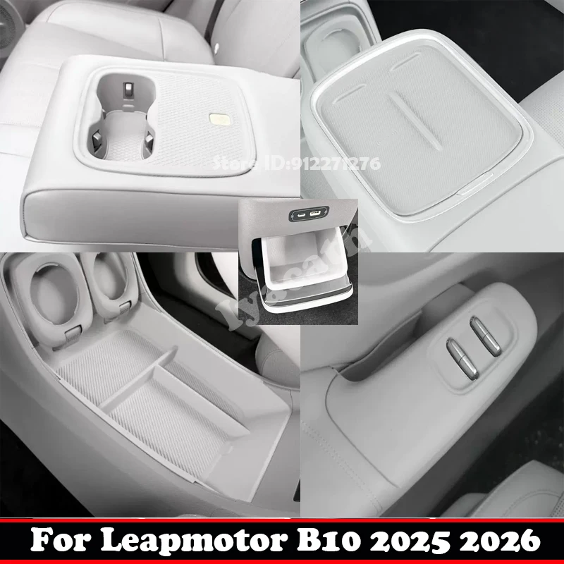 For Leapmotor B10 2025 2026 Silicone Grey Car Central Control Armrest Box Rear Storage Water Cup Holder Window Rise Switch Cover