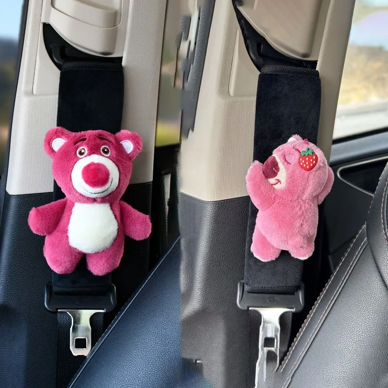 Disney Kawaii Cute Lotso Car Seat Belt Shoulder Cover Interior Cartoon Cartoon Women's Soft Protective Cover Anti-Stuck Neck