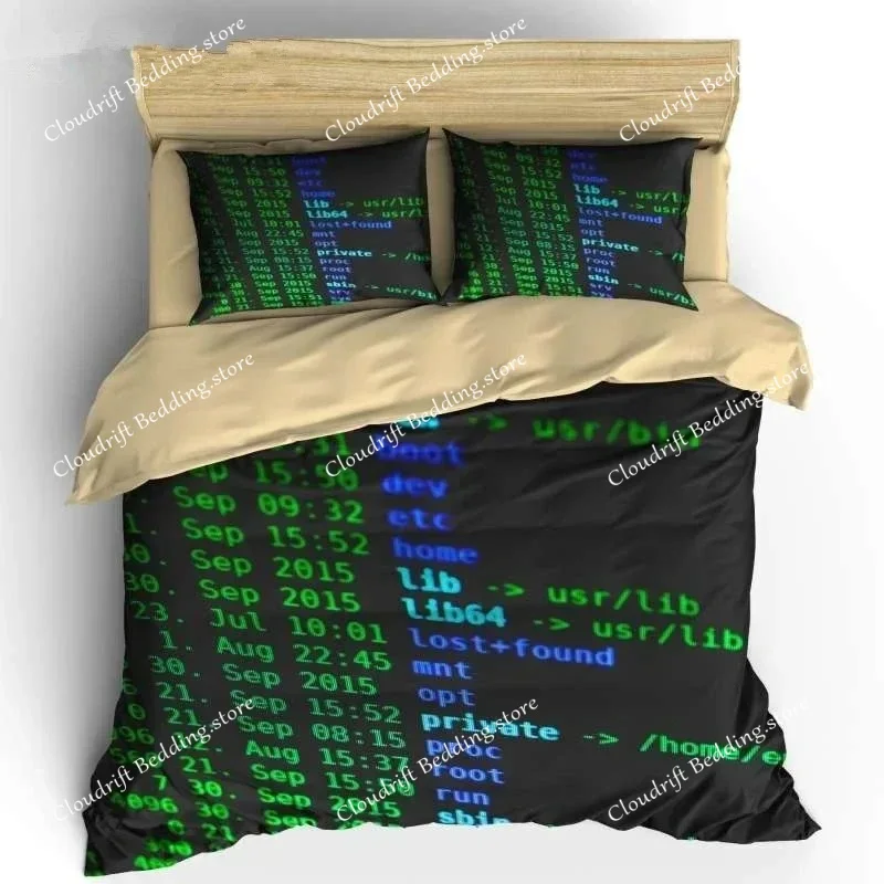 Programmer Duvet Cover King Queen Size Green Binary Print Programming Code Data Bedding Set Computer Program Number Quilt Cover