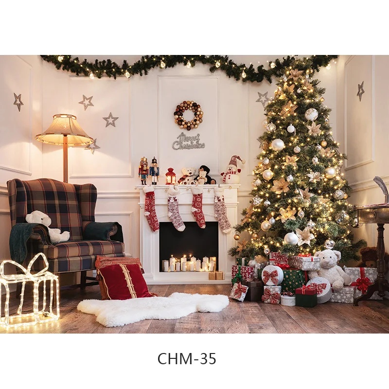 Telón de fondo para fotografía, telón de fondo para el día de Navidad, árbol de Navidad, chimenea, CHM-011