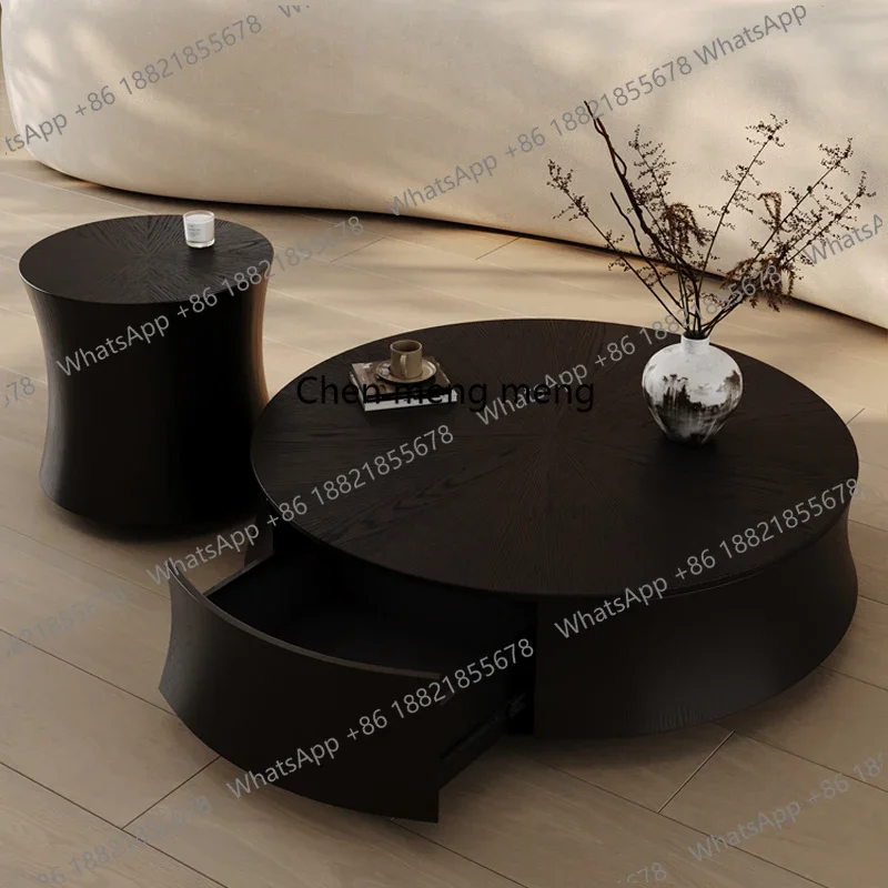 

mid-century elegant coffee table Modular furniture Round drawer cabinet Living room coffee table modern black stolik kawowy