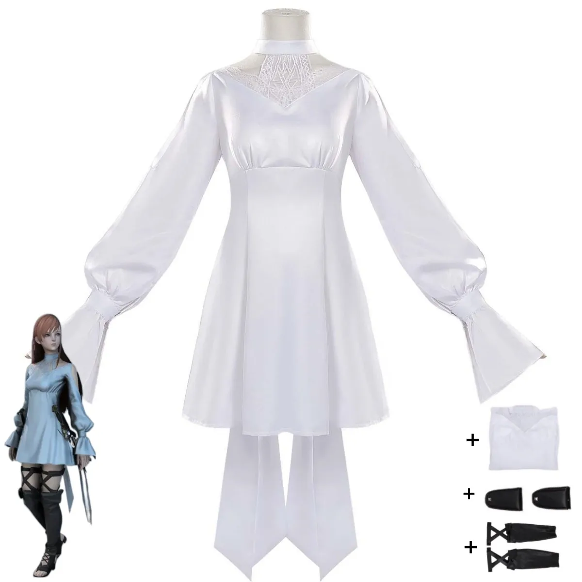 Game Final Fantasy XIV:A Realm Reborn FF14 FFXIV Ryne Minfilia Cosplay Costume White Lace Dress Anime Halloween Sexy Woman Suit